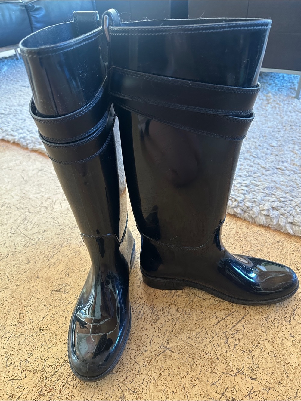 Coach Black Glossy Tall Rain Boots
